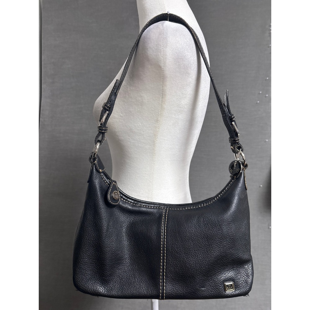 Vintage Y2K The Sak Shoulder Bag Black Leather Hobo Satchel Baguette Classic